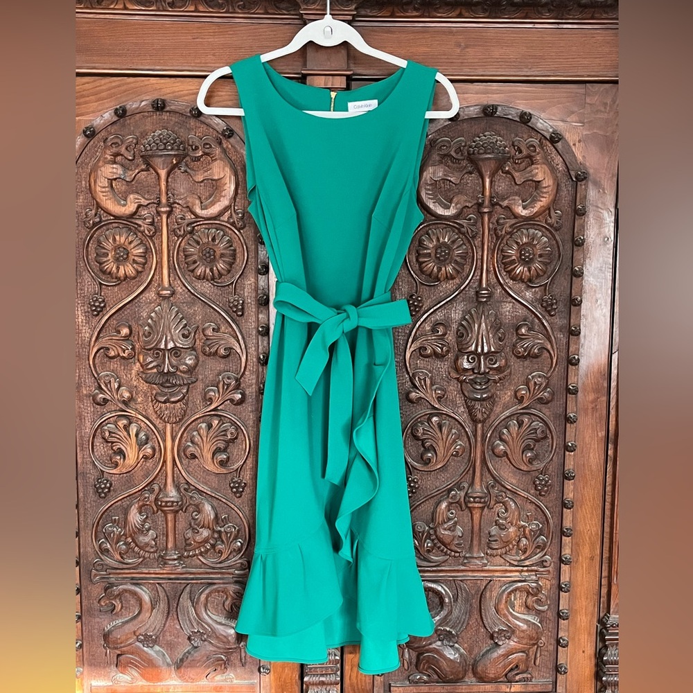 Calvin Klein Green Wrap Dress with tie belt